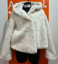 Forever New Hooded Faux Fur White Jacket, Size 12, New With Tag, Rrp £110, B24