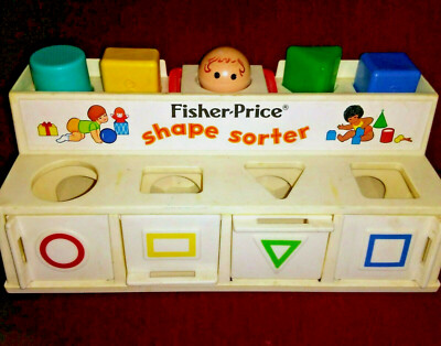 Vtg Fisher Price Shape Sorter 1974 Circle Rectangle Triangle Square Head Squeaks