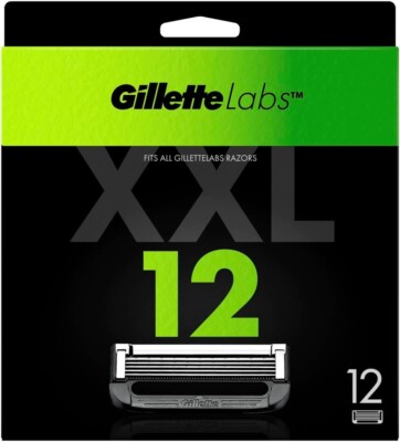 Pack XXL 12 Recharges De Lames Gillette LABS - Compatible ProGlide, ProShield, Fusion 5 - 5 Lames En Acier Inox - Neuf