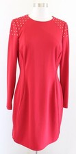 Tahari ASL Levine Red Gold Studded Embellished Long Sleeve Sheath Dress Size 6