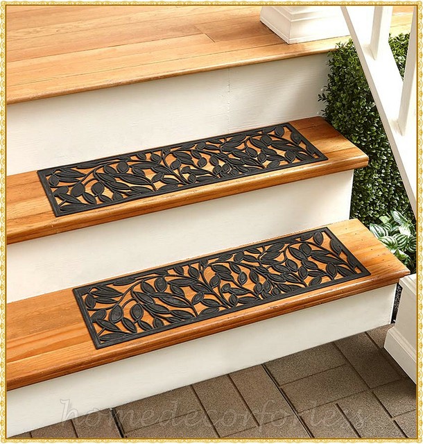 RUBBER STAIR STEP TREADS MATS LEAF DESIGN OUTDOOR PORCH PATIO TRACTION