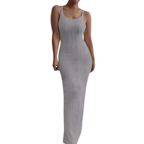 Damen Sommer Langes Kleid Freizeit Slip Sexy Schmal Ärmellos Bodycon Maxikleider - Bild 18 von 42