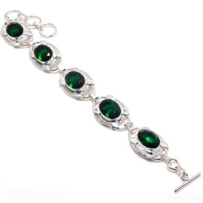 Chrome Diopside Gemstone Handmade 925 Sterling Silver Jewelry Bracelet Sz 7-8''