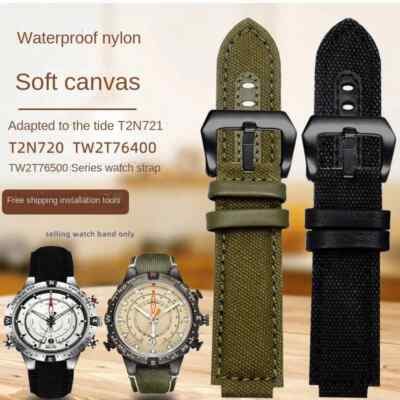 Canvas Watch Strap for TIMEX T2N721 T2N720 TW2T76500 24x16mm Nylon Compass Band