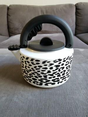 Vintage M. Kamenstein Enameled Animal Print Tea Pot Kettle Porcelain Steel 2Qt