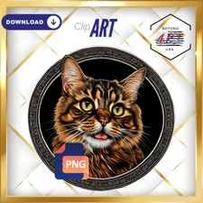 HD Yellow Eyed Cat Inside Circle with Tonge Out - Digital Download Clip Art #7