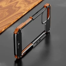 R-JUST Shockproof Metal Wooden Bumper Cover For iPhone 14 Plus 11 12 13 Pro Max