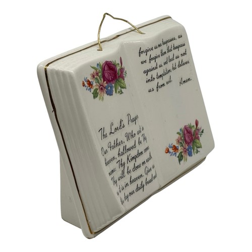 Vintage Porcelain Ceramic Hanging Wall Plaque The Lords Prayer Open Book Flowers - Picture 5 of 10