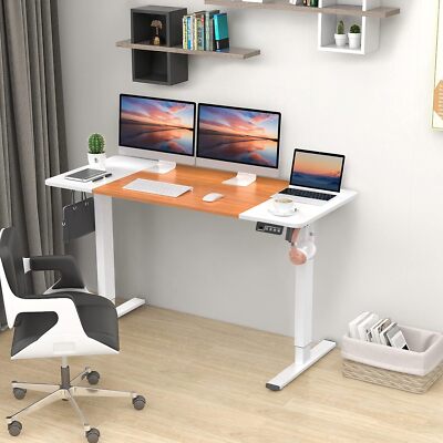 43'' Electric Ergonomic Height Adjustable Standing Desk 110x60cm - White+Wood