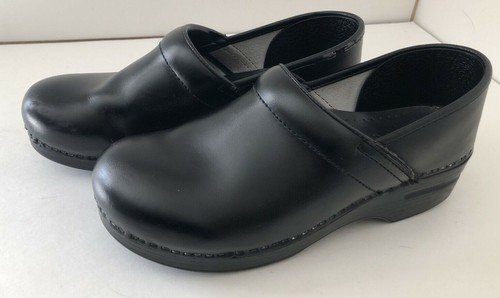 black leather nursing clogs