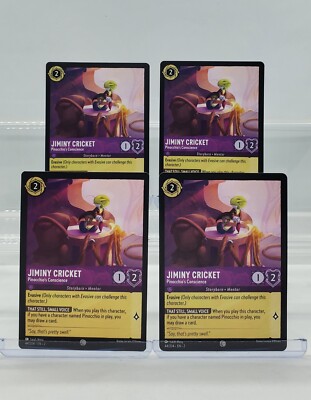 Disney Lorcana Jiminy Cricket - Pinocchio's Conscience 44/204 Floodborn 4 Cards