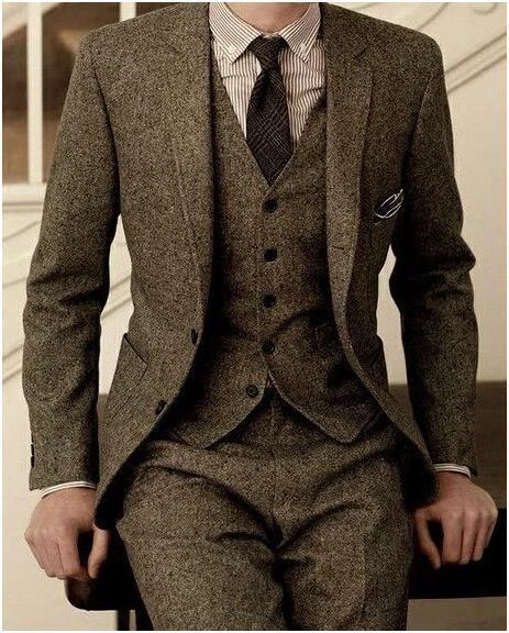 Men s Brown Slim Fit Tweed Suit Vintage Wedding Suit Blazer
