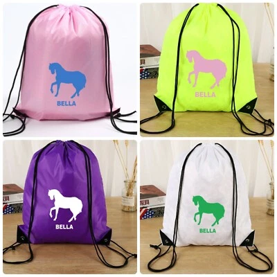 MMPS Personalised Name Drawstring Bag School PE Custom Dance Swim Waterproof Horse