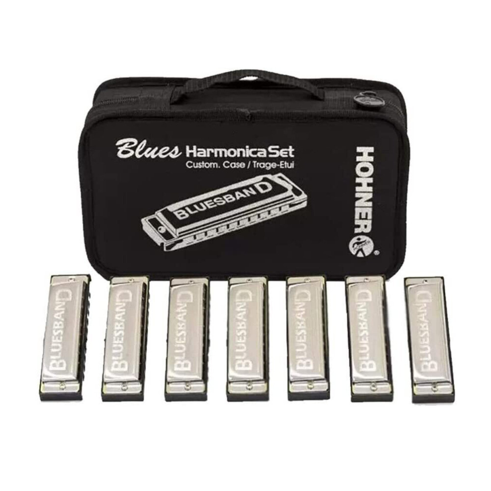 Hohner Bluesband Harmonica Bundle Includes C 7 Case and Keys of G,A,C,D