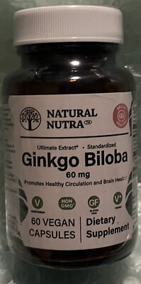 Natural Nutra Ginkgo Biloba, Circulation  & Brain Health, 60 Vegan Capsules-5/26