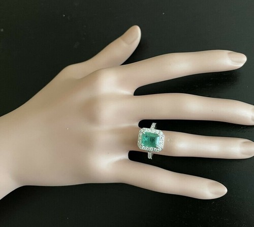 5.10 Ct Certified Natural Emerald Diamond Ring 14K Solid White Gold Ring - Picture 6 of 6