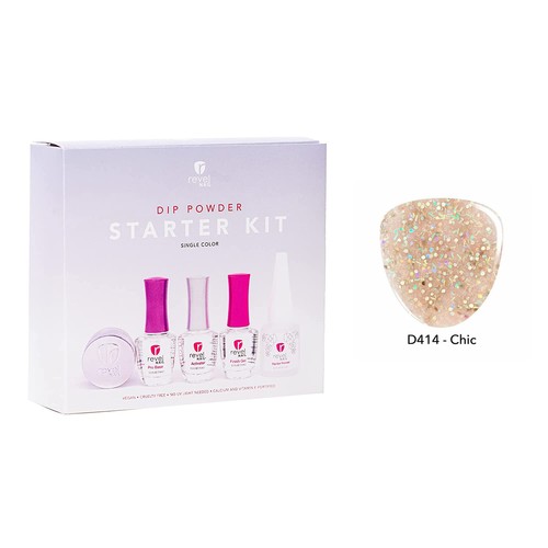 Revel Nail Dip Powder Starter Kit D414 Chic 0.5 oz Powder with EZ Liquids - Imagen 1 de 4