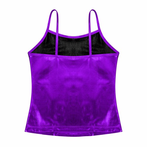 Kids Girls Shiny Metallic Hip Hop Dance Crop Tops Tank Top Gymnastics Vest Tee - Picture 42 of 146