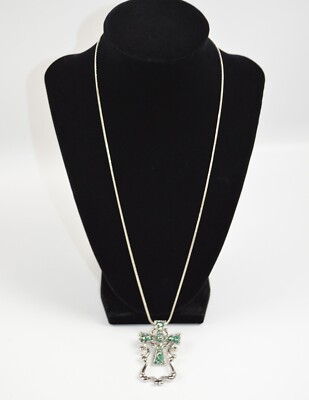 Vintage Silver Tone Necklace with  a Cross Pendant / Brooch  23'' Rope Necklace