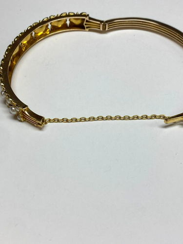 LADIES 14 KT YELLOW GOLD HINGED BANGLE PEARL BRACELET 7.25" LISTS $4400 - Picture 9 of 13