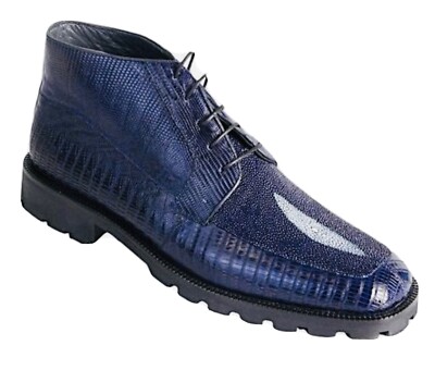 LOS ALTOS GENUINE LIZARD STINGRAY NAVY BLUE MEN ANKLE BOOT (D) WIDTH ZA2068205