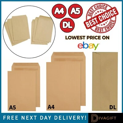 BROWN ENVELOPES C4 C5 A4 A5 DL MAILING MANILLA PLAIN PAPER QUALITY OFFICE UK