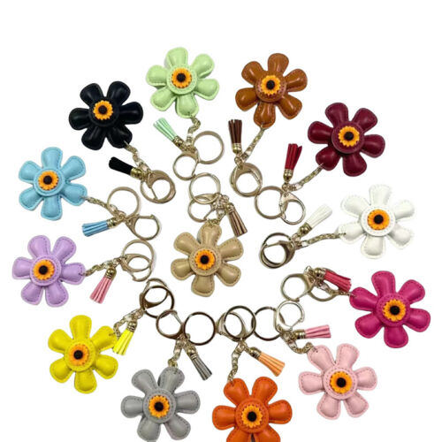 Creative Sunflower Bag Charm Keychain PU magasin Leather Pendant Key Ring-w
