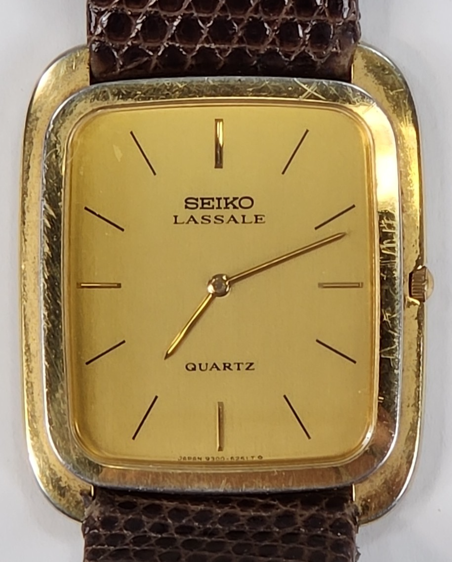 Vintage SEIKO LASSALE Watch 9300-5008 Men's 26mm Gold Tone Runs