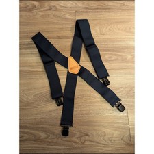 Duluth Trading Co Blue Suspenders with Tan Leather Y-Back