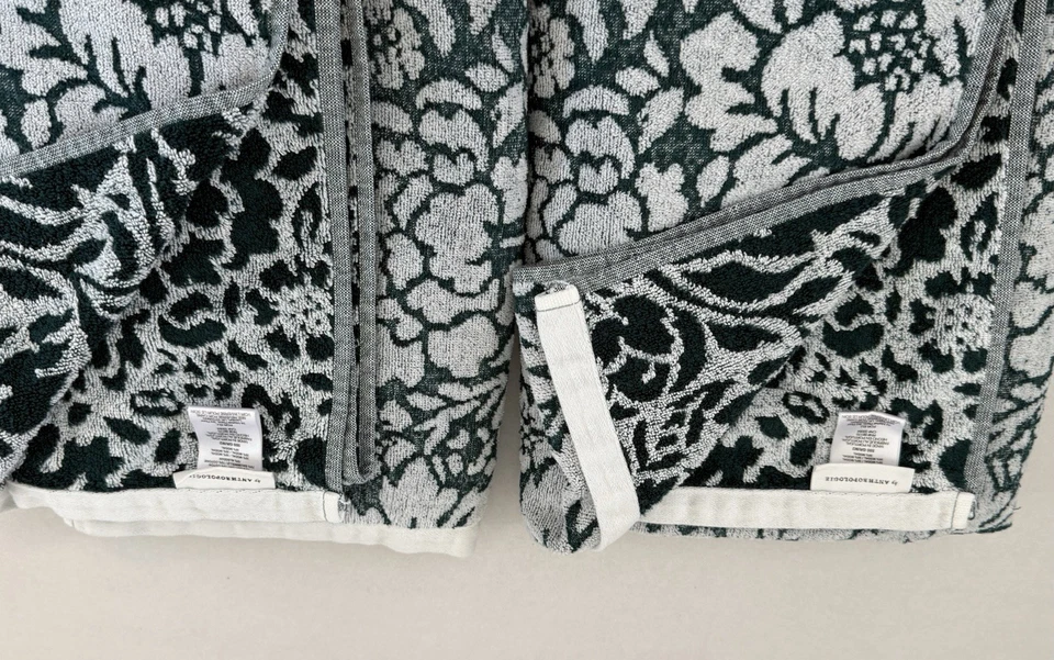 Set Of 2 Anthropologie TEAL Harvest Garden Bath Towels Textured Floral 54” x 30” - Image 4 of 4