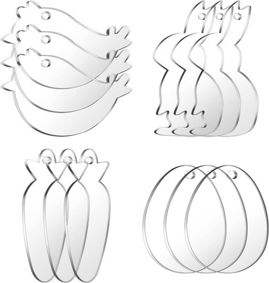 Easter Clear Acrylic Ornaments  12Pcs Blank Bunny Chick Egg Carrot Hanging Penda