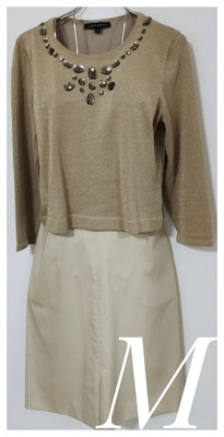 Laura Ashley Gold Glänzender Pullover Paul Stuart Beige Rock Set Gr.M Frühling