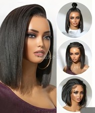 Short Bob Black Yaki Straight Wig 100 Human Hair Lace Front Wigs 13x4 for Women