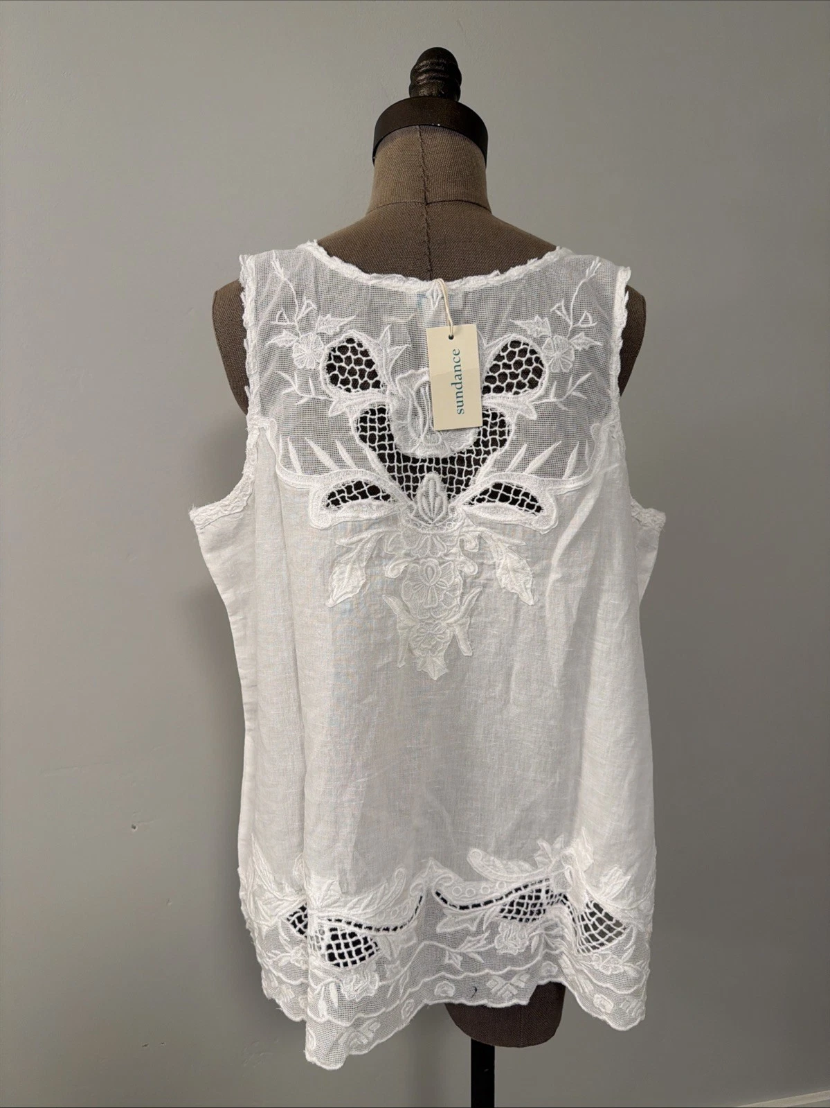 NWT Sundance Catalog White Embroidered “Chaparral Lace Tank” Size XL $128