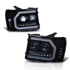 Front LED DRL Headlights Pair GMC Sierra 1500 2007-2013 Smoke Lens Black Clear