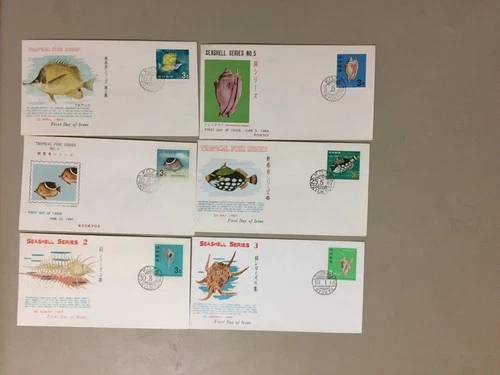 Six RYU KYU- Japan SHELL and FISH fdc