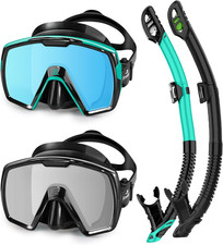 Adult Dry Snorkel Set with Mirrored Lens Anti-Fog 180 Wide View Anti-Fog, Scuba