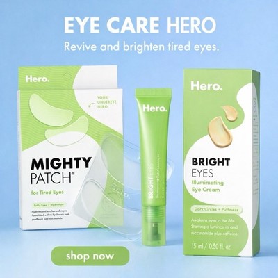 Hero. Mighty Patch Eye Brightening Duo: Eye Cream + Under-Eye Gel Patches NEW 
