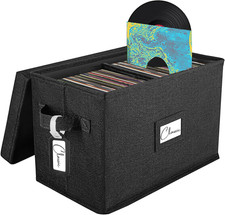 Vinyl Record Storage Box for 7"/45 RPM Lps, Black Case with Lid Holds up to 80 A