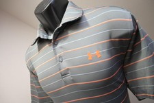 Under Armour Golf Polo ColdBlack Loose Short Sleeve Striped Shirt Mens Sz Medium