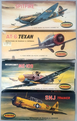 Vintage Seltene Modelle Aurora Lot 4x AT6 Texan, ME109, Spitfire, SNJ...
