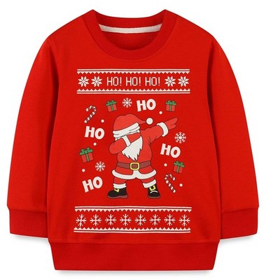 Little Boy Girl Dabbing Santa Sweatshirt Ugly Christmas Sweater Style Long Sl...