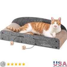 Large Cat Scratcher Lounge Bed W/ Reversible Boards  Interactive Bell Balls New