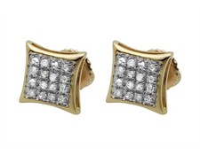 10K Yellow Gold Kite Pave Genuine Round Shaped Diamond Stud Earrings 1/10th 7MM