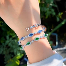 Charming Cubic Zirconia Green Blue Marquise Leaf Tennis Bracelet for Women Party