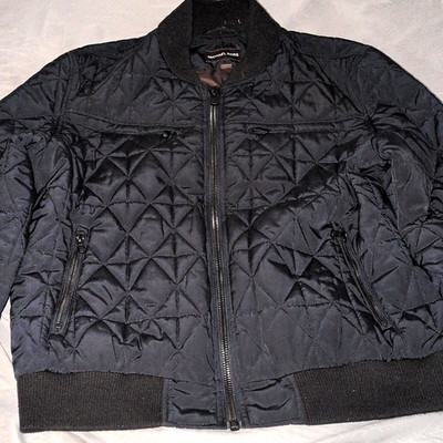 Michael Kors Men's Black Quilted Bomber Jacket Full Zip Stand-Up Collar M