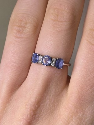 Solid 14K White Gold Ring & Tanzanite & Natural Diamonds, Sz 6.5