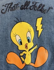 Looney Tunes Tweety Bird Kids Large 10-12 Denim Jacket That's All Folks
