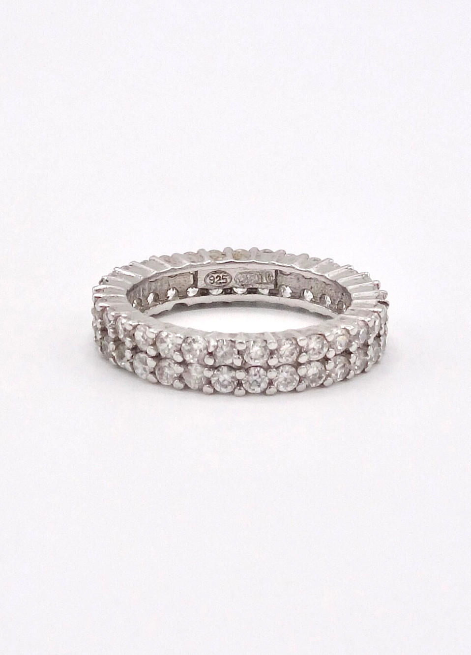 Solid Silver Ring Fully Set with Zircons Double R… - image 1