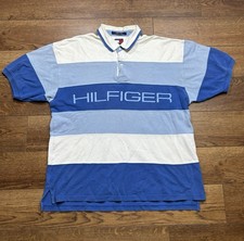 Vintage Y2K Tommy Hilfiger Blue Striped Polo Shirt Size XXL Old School Preppy